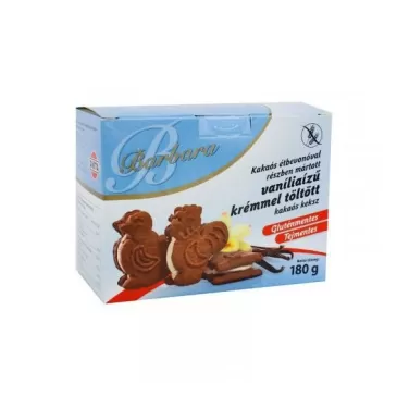 Gluténmentes kakaós keksz vanília tölt. étbevonatos 150 g